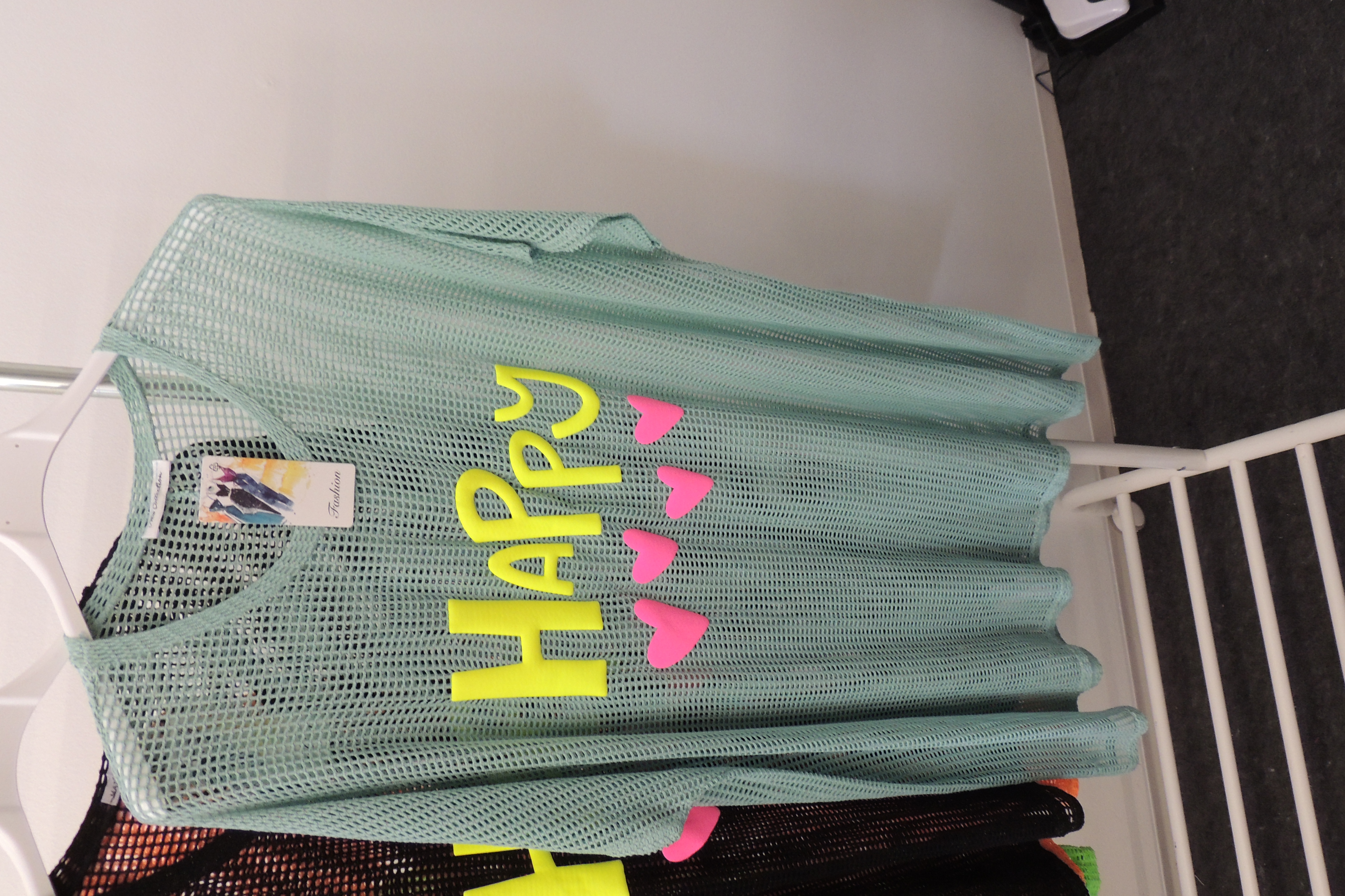 Überwurf Hänger Shirt Netz cut out Lochi Happy Spruch Made Italy 44,46,48