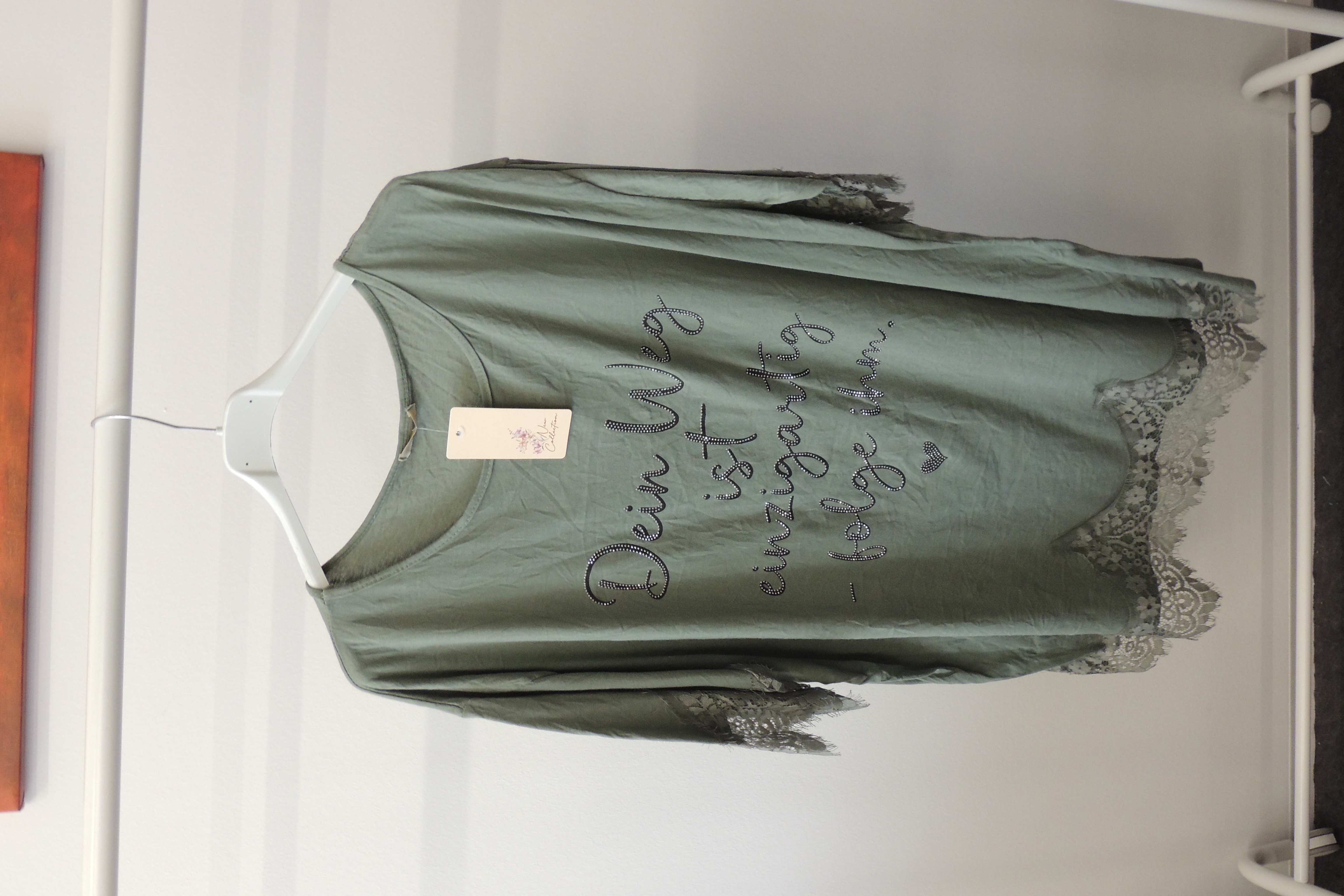 T-Shirt Tunika Hängerchen Tunika Spruch Dein Weg Spitze Made Italy 46,48,50