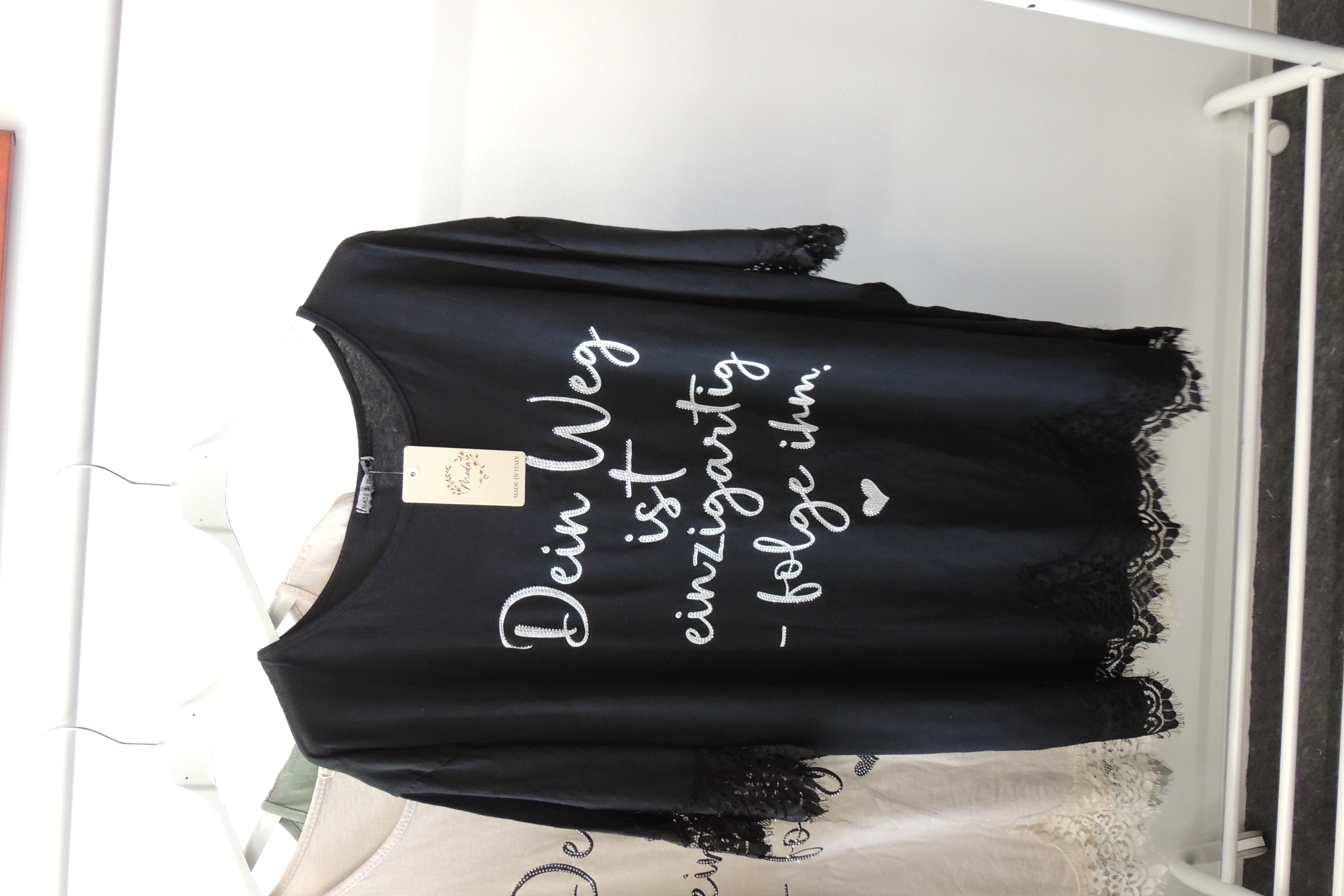 T-Shirt Tunika Hängerchen Tunika Spruch Dein Weg Spitze Made Italy 46,48,50