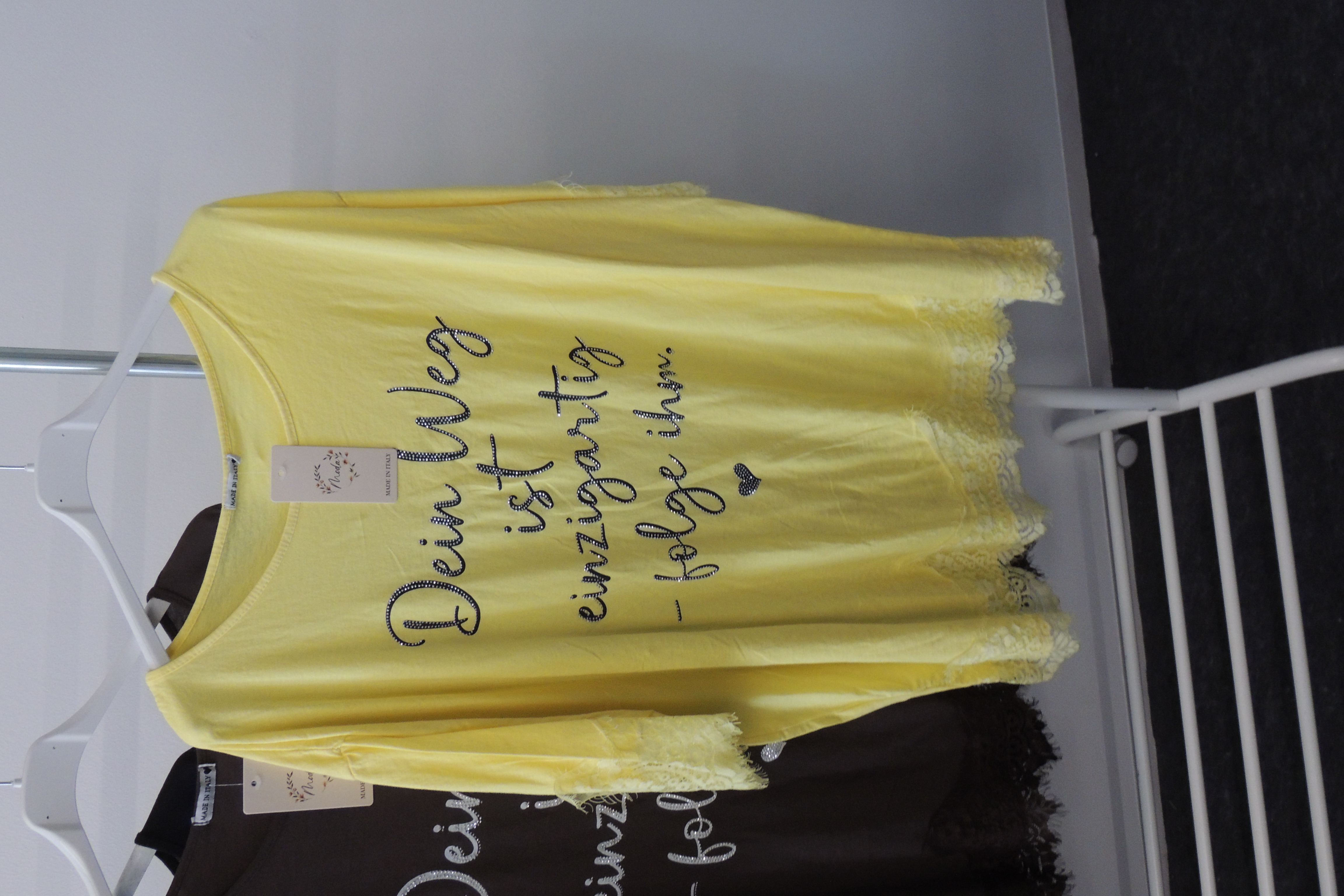 T-Shirt Tunika Hängerchen Tunika Spruch Dein Weg Spitze Made Italy 46,48,50
