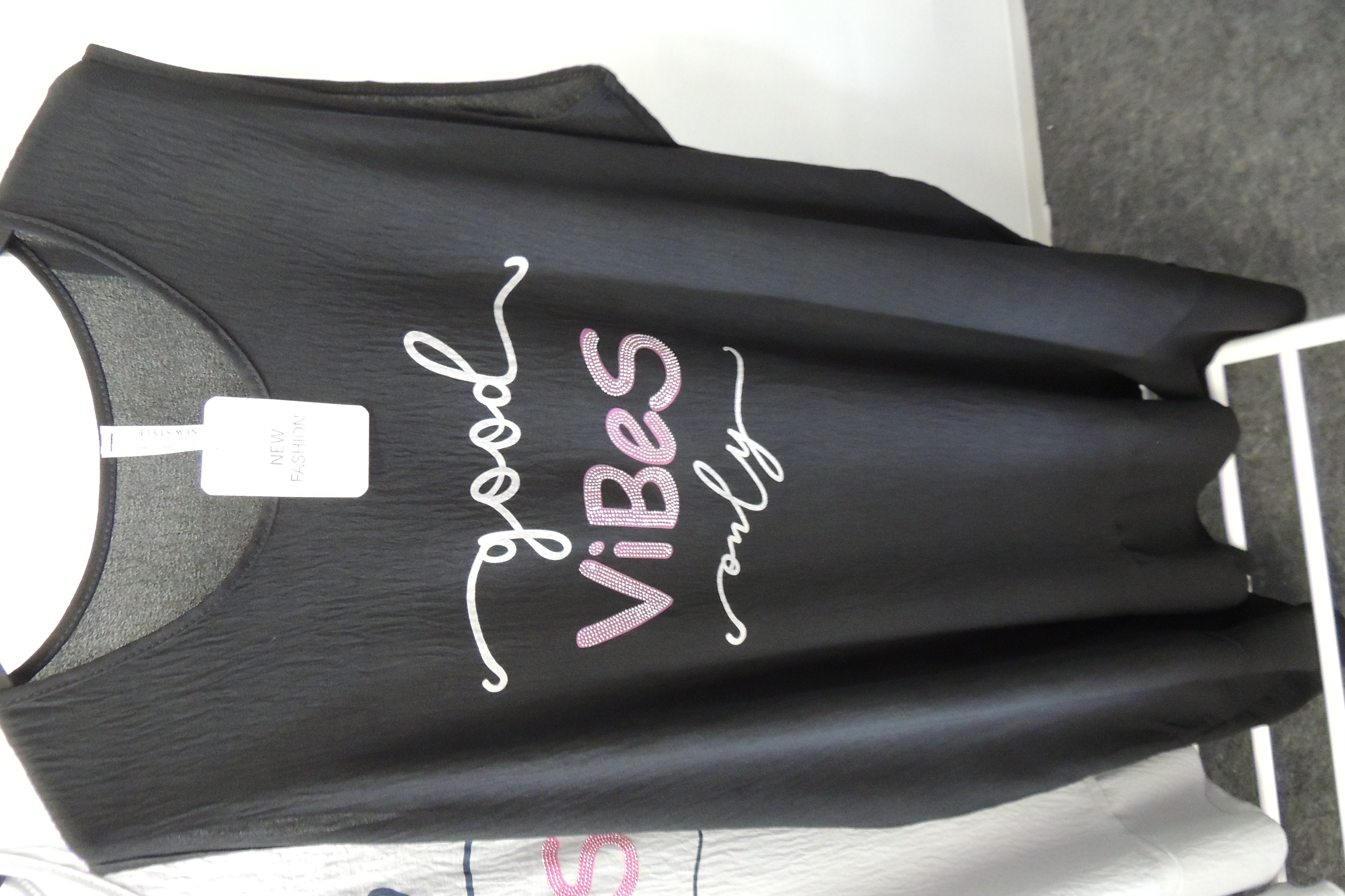 Kleid Sommerkleid Hängerchen Shirt Spruch Good vibes on Made Italy46,48,50