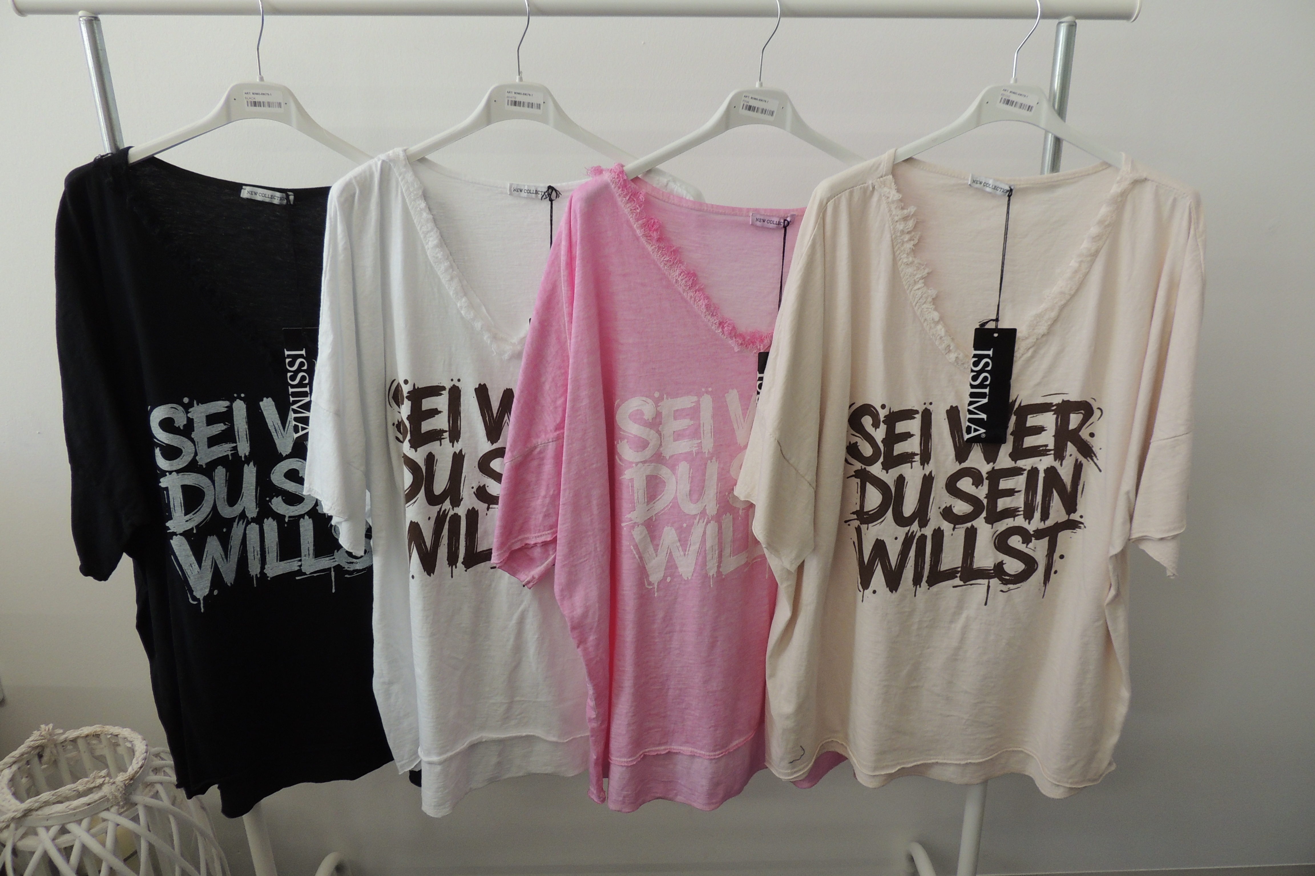 T-Shirt Tunika Hängerchen Tunika Spruch Sei wer Du sein Made in Italy 44,46,48