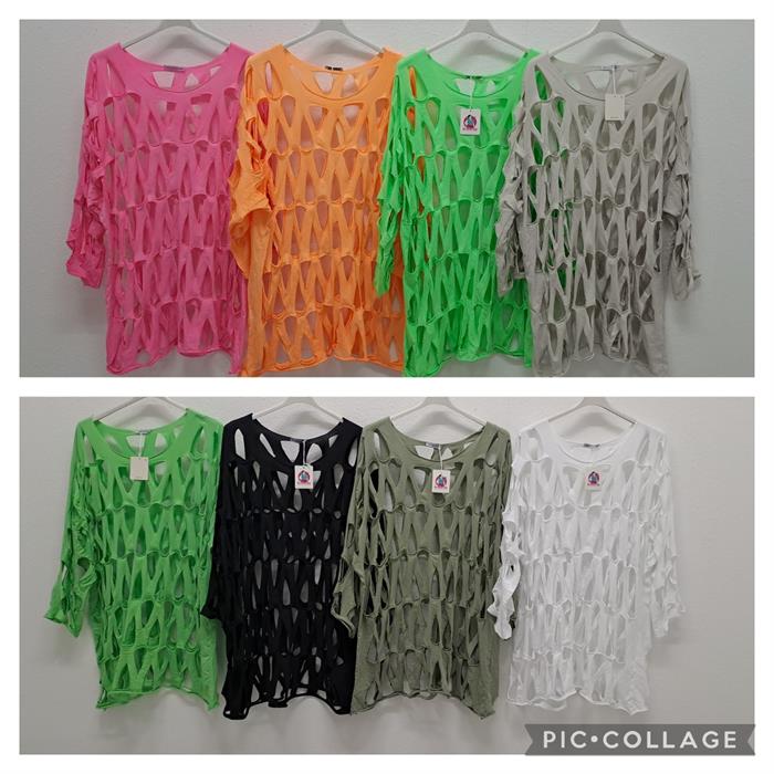 Shirt Tunika Hängerchen Loch Lochi Netzpullover Cutout Made Italy46,48,50,52