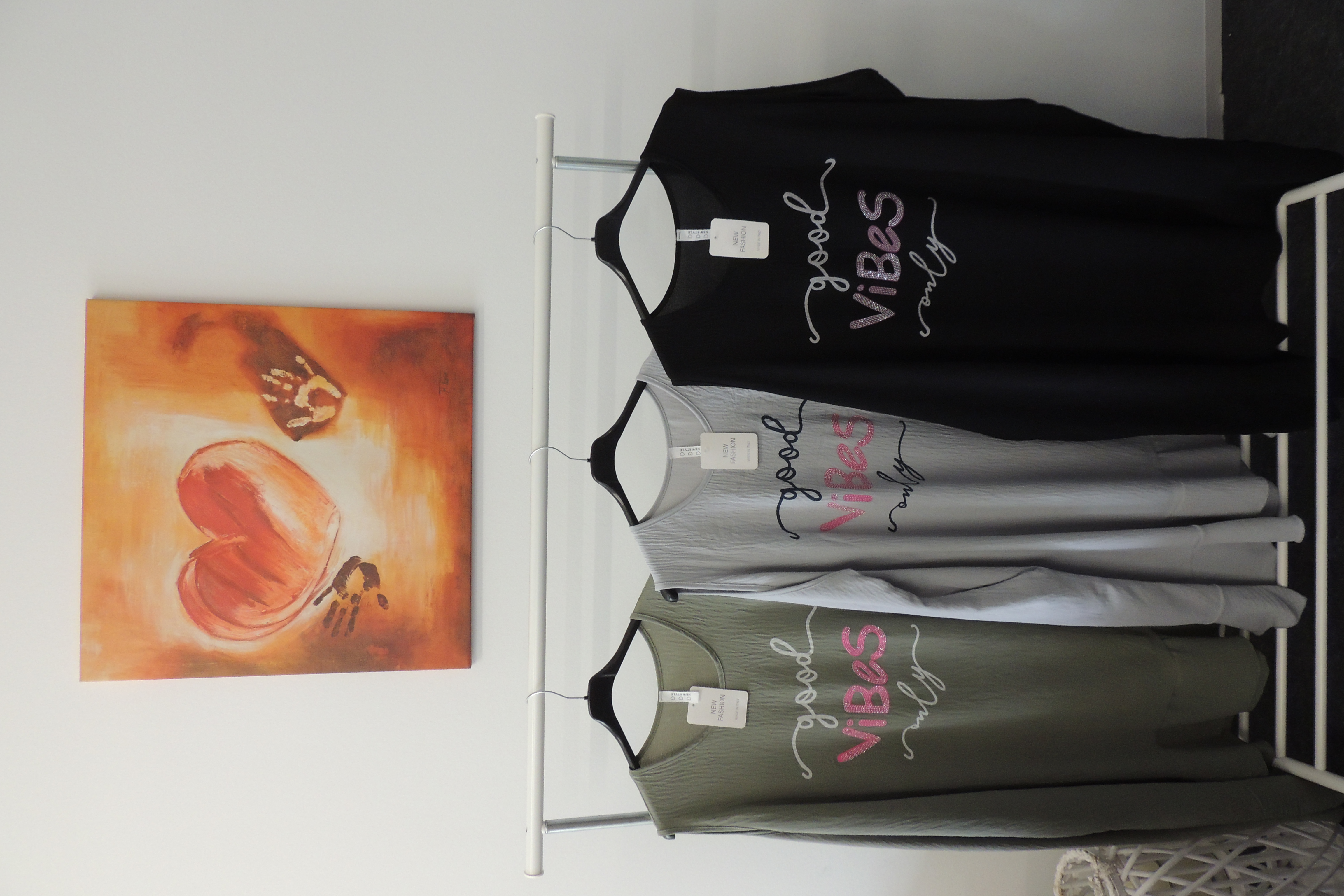 Kleid Sommerkleid Hängerchen Shirt Spruch Good vibes on Made Italy46,48,50