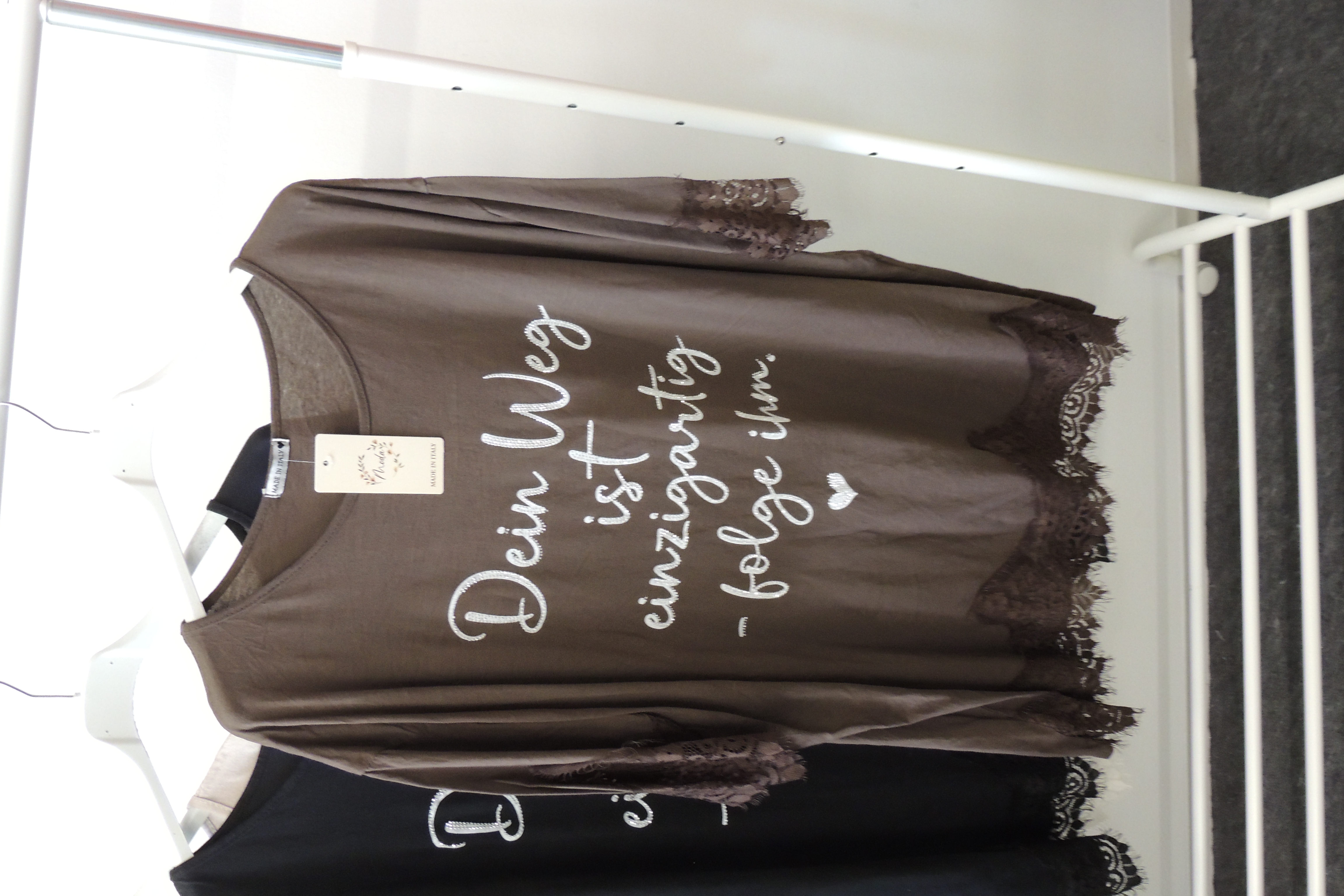 T-Shirt Tunika Hängerchen Tunika Spruch Dein Weg Spitze Made Italy 46,48,50