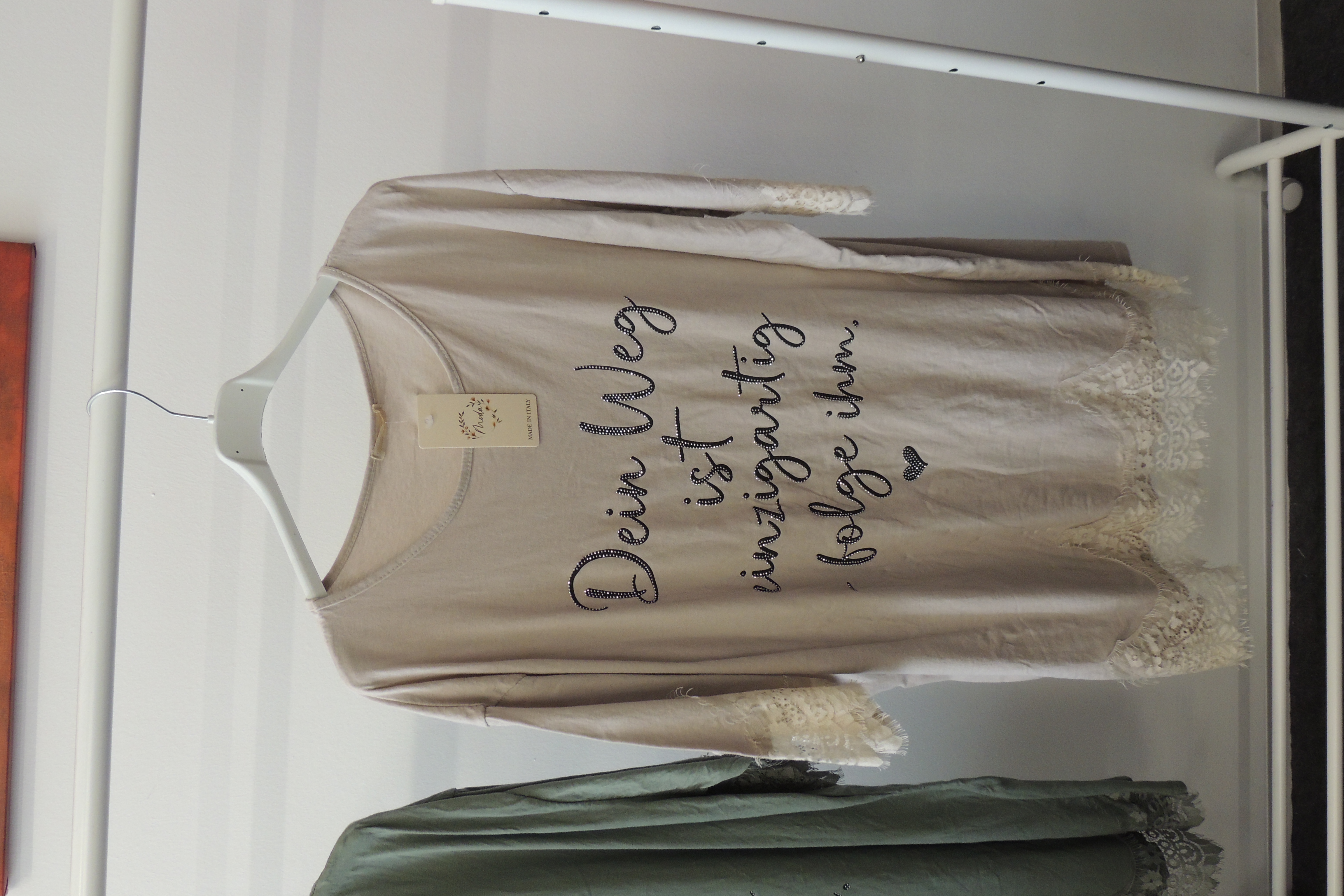 T-Shirt Tunika Hängerchen Tunika Spruch Dein Weg Spitze Made Italy 46,48,50