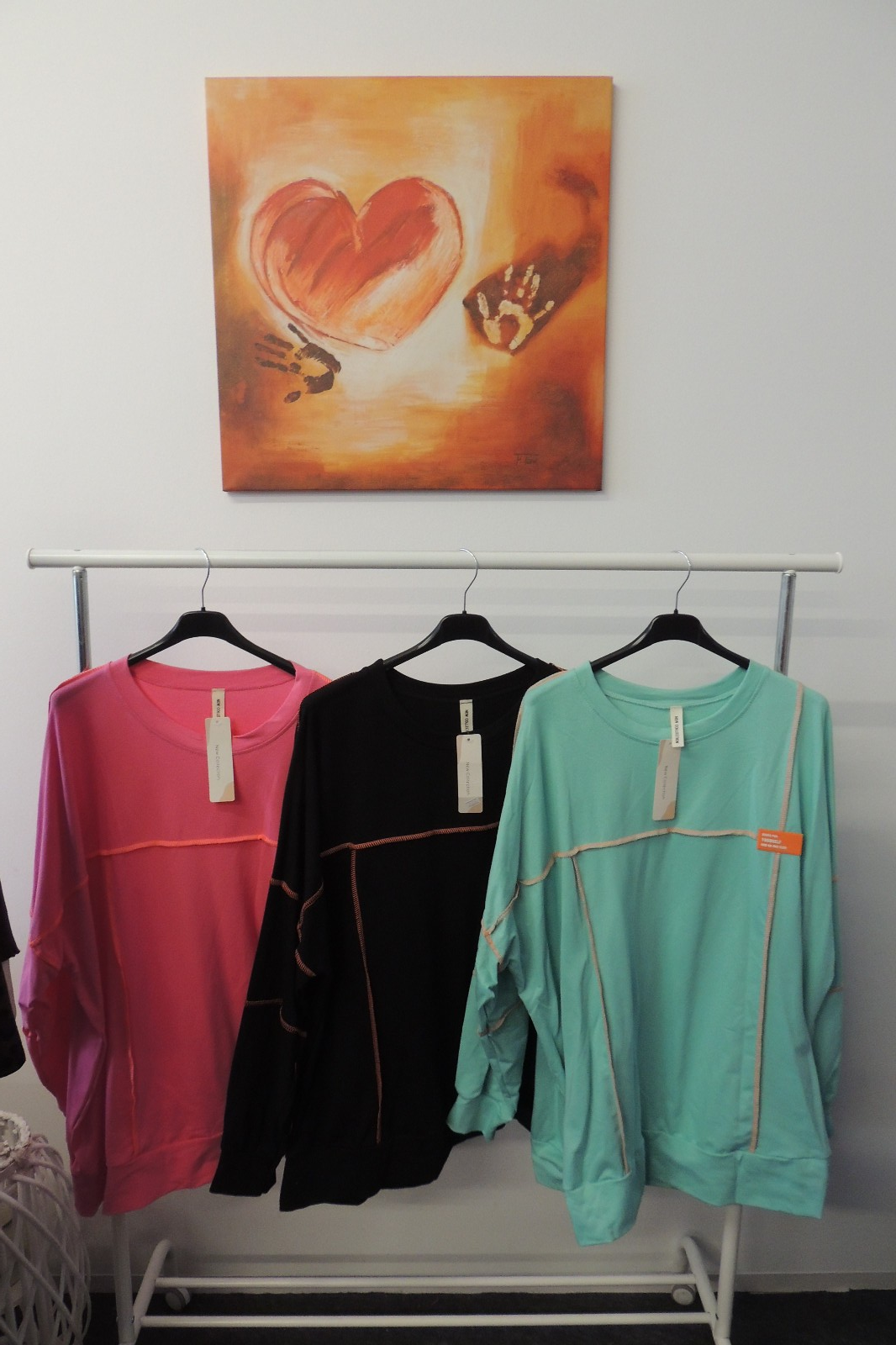 Pullover Shirt Hängerchen Sweat Neon Nähte Made Italy Gr. 46,48,50