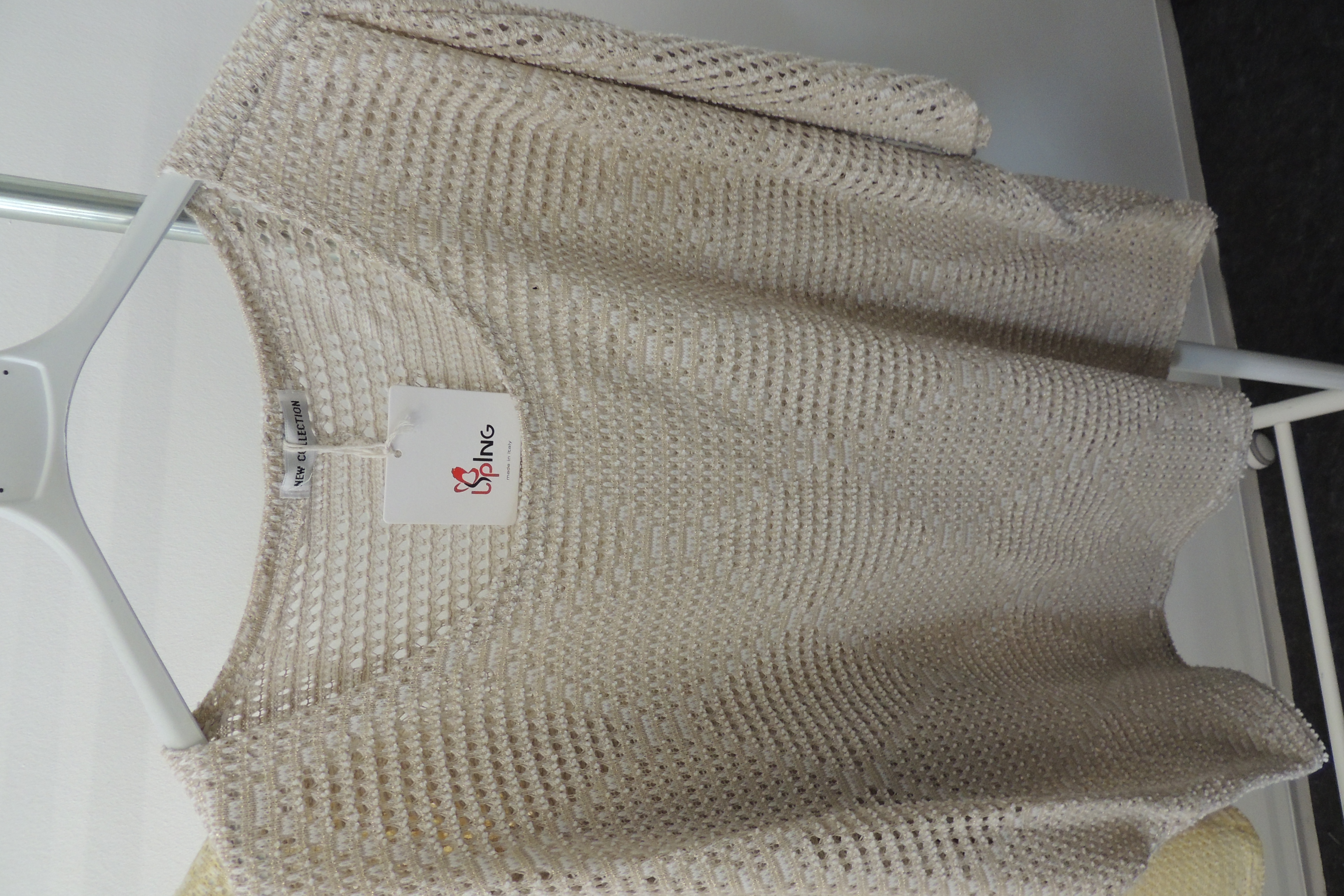 Pullover Hängerchen Überwurf Strick Häkel Karooptik Lurex Made in Italy 44,46,48