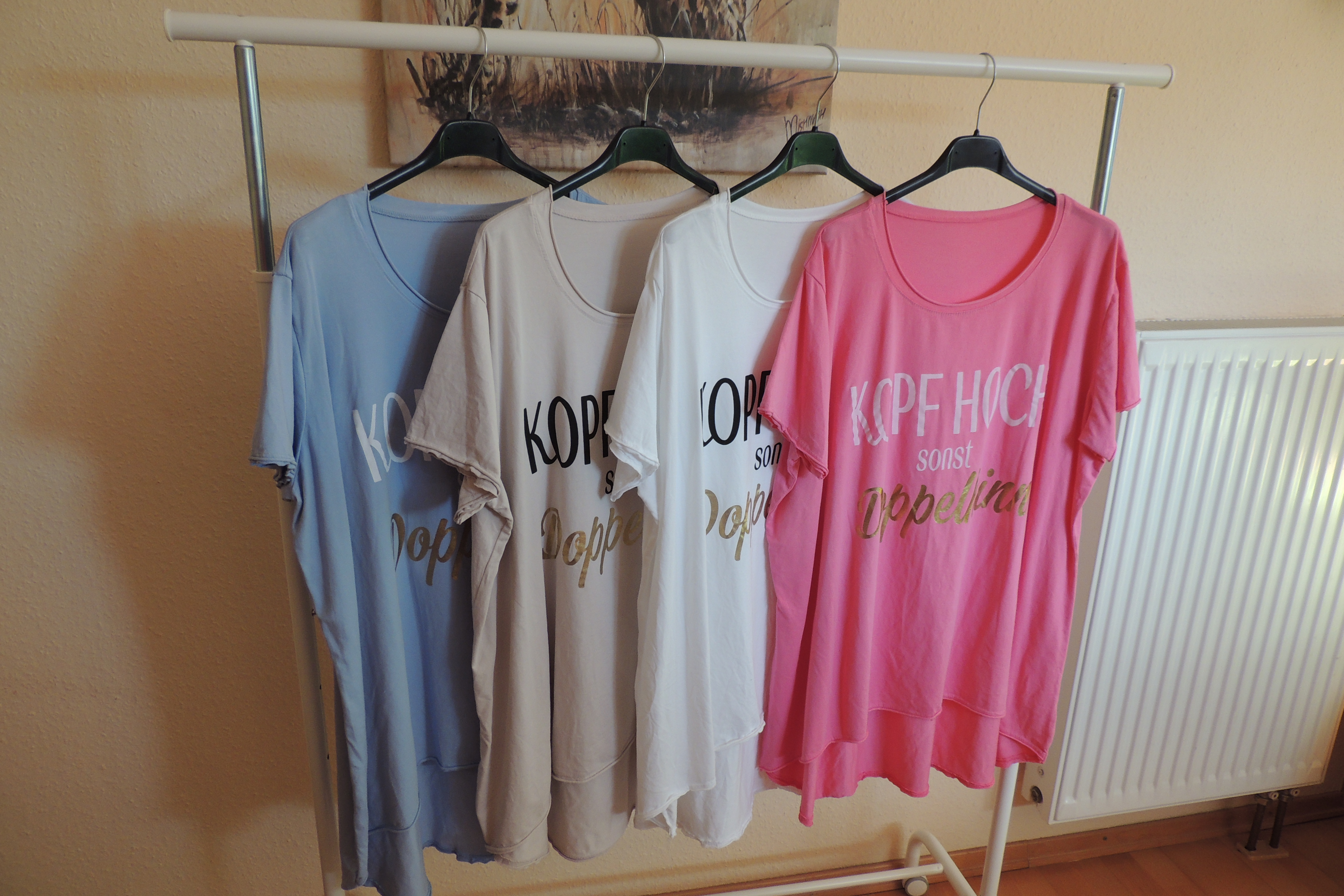 T-Shirt Tunika Hängerchen Made in Italy Kopf hoch Doppelkinn Spruch 46,48,50