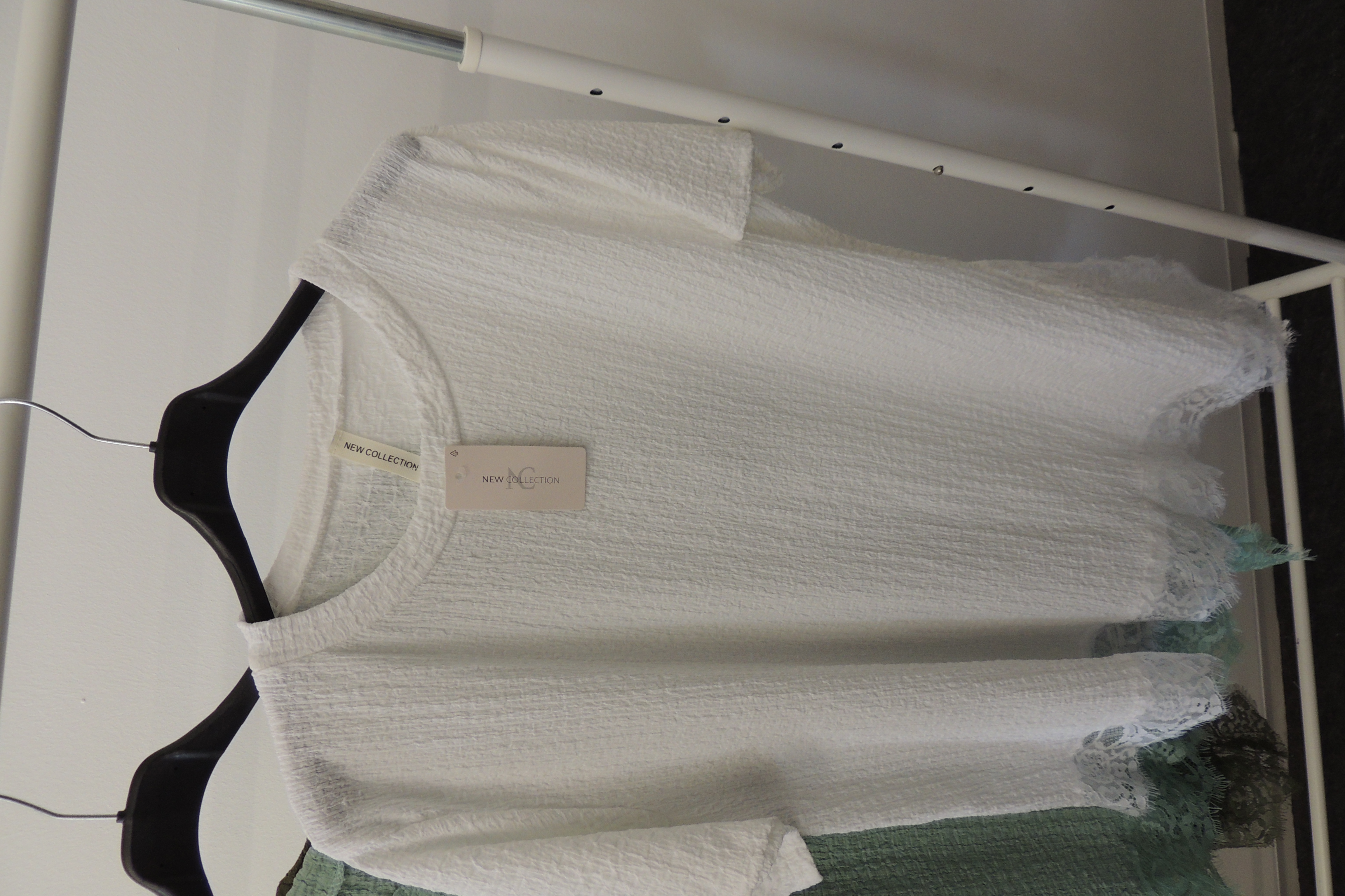 T-Shirt Hängerchen Tunika Waffeloptik Asymetrisch Spitze Made in Italy 44,46,48