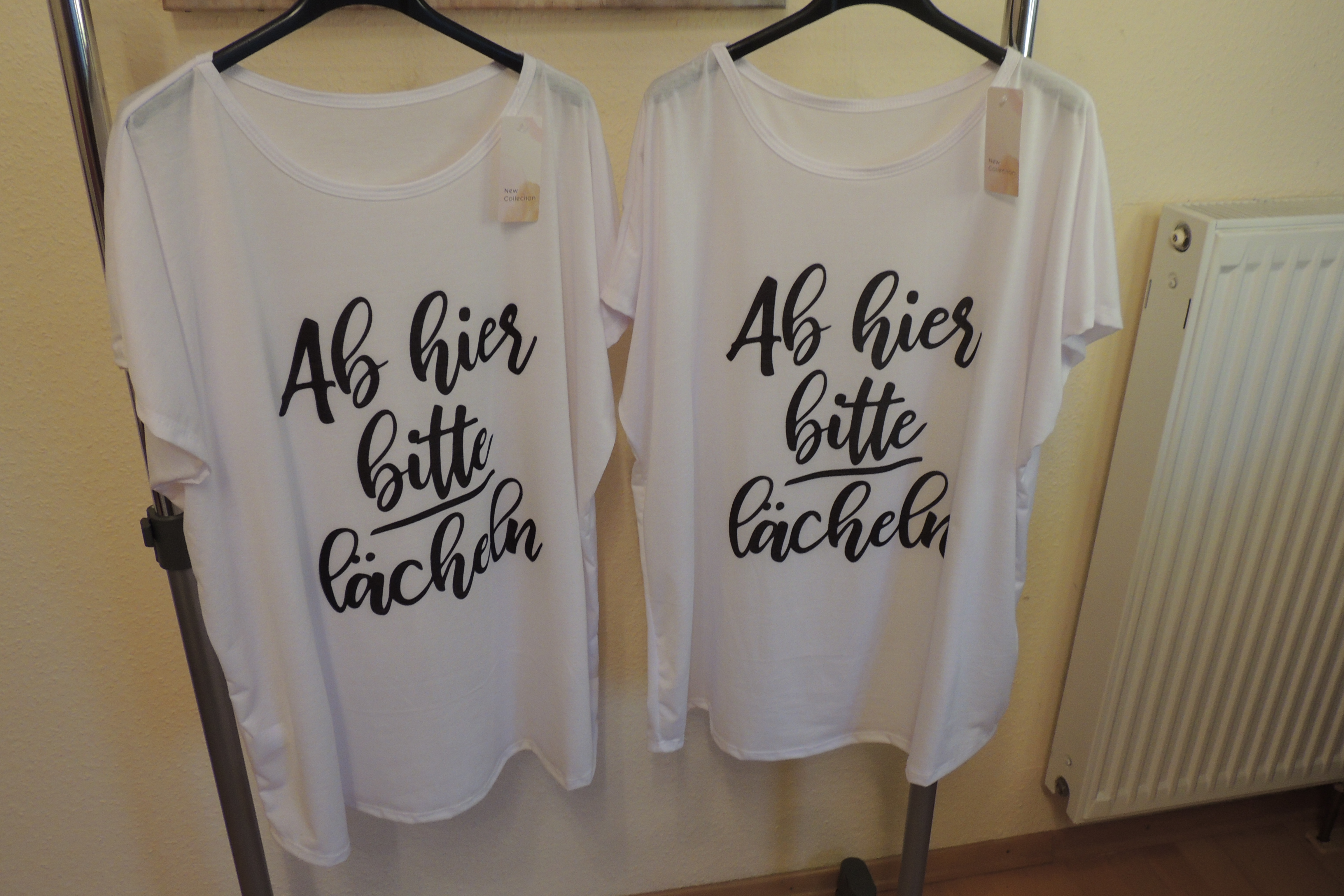 T-Shirt Tunika Hängerchen Made in Italy Spruch Ab hier lächeln 44,46,48
