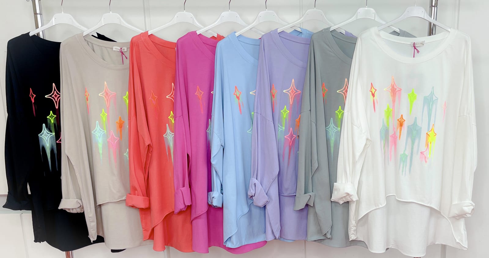 Shirt Tunika Hängerchen Muster Stern Neon Made Italy 46,48,50